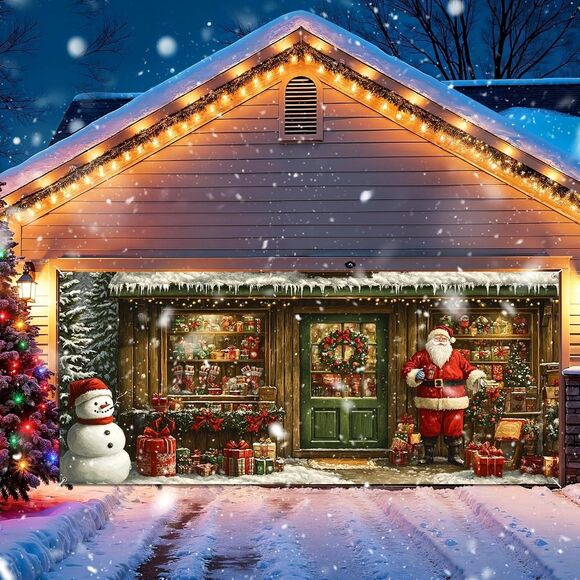 Christmas Santa Garage Door Cover Decorations, 6x13 ft Vintage Christmas Santa's - Picture 7 of 10